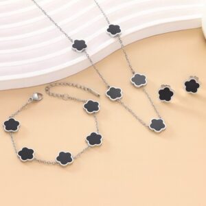 5 szirmú virágos rozsdamentes acél ékszer szett. Hover