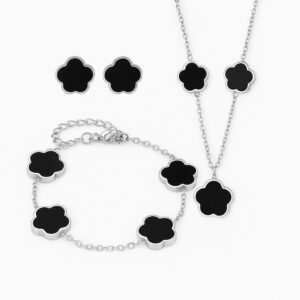 5 szirmú virágos rozsdamentes acél ékszer szett.